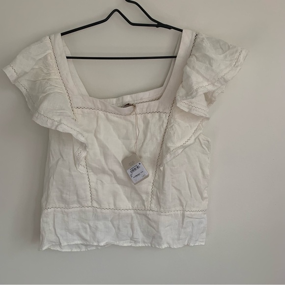 Faherty Mariposa Ruffle Linen Top in White Size  L NWT - Picture 5 of 7
